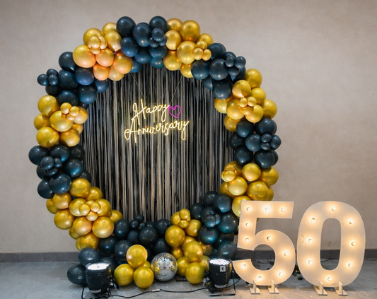 Golden & Black Anniversary Ring Backdrop Decoration