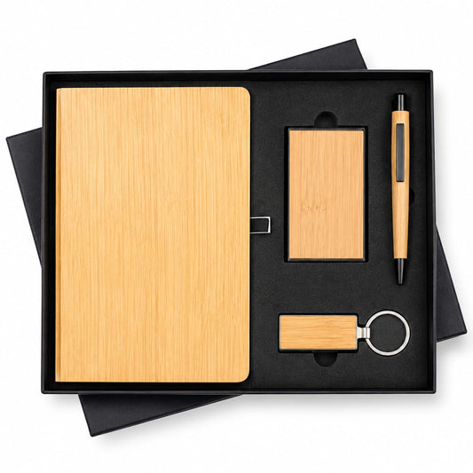 Cardholder & Wooden Diary Corporate Gift Set - PARTYFOXX 