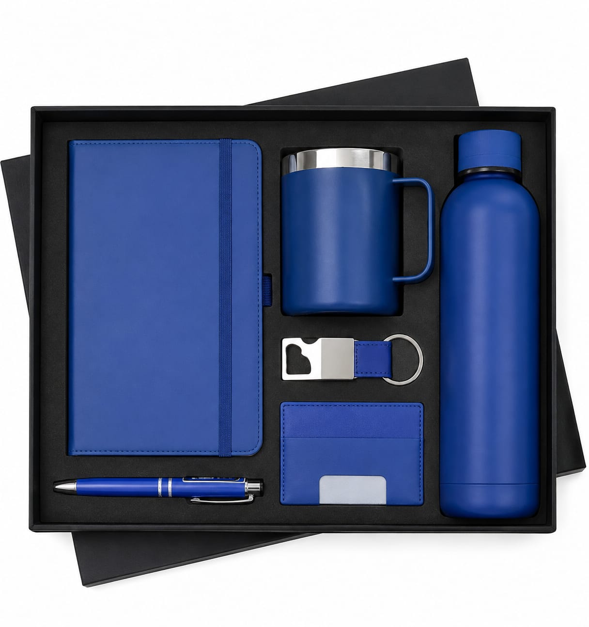Elastic Diary, Steel Cup, Bottle, Pen & Keychain Corporate Gift Set