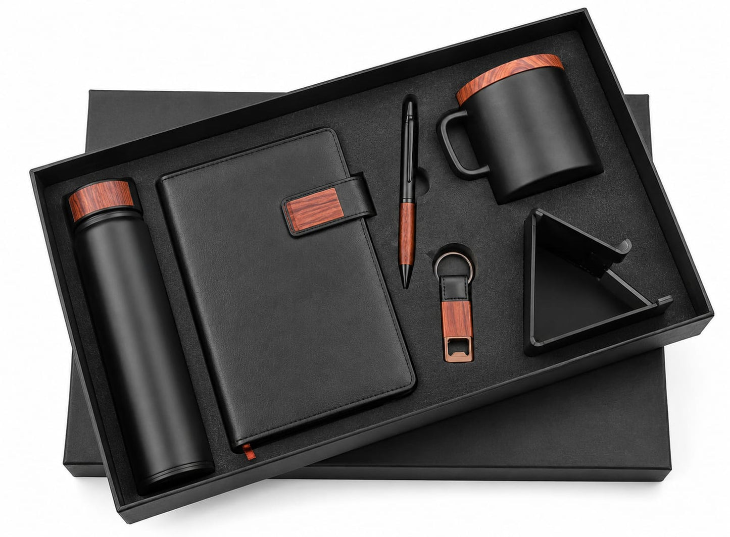 Wood-Plated Magnet Diary, Bottle, Mobile Stand, Cup, Pen & Keychain Corporate Gift Set