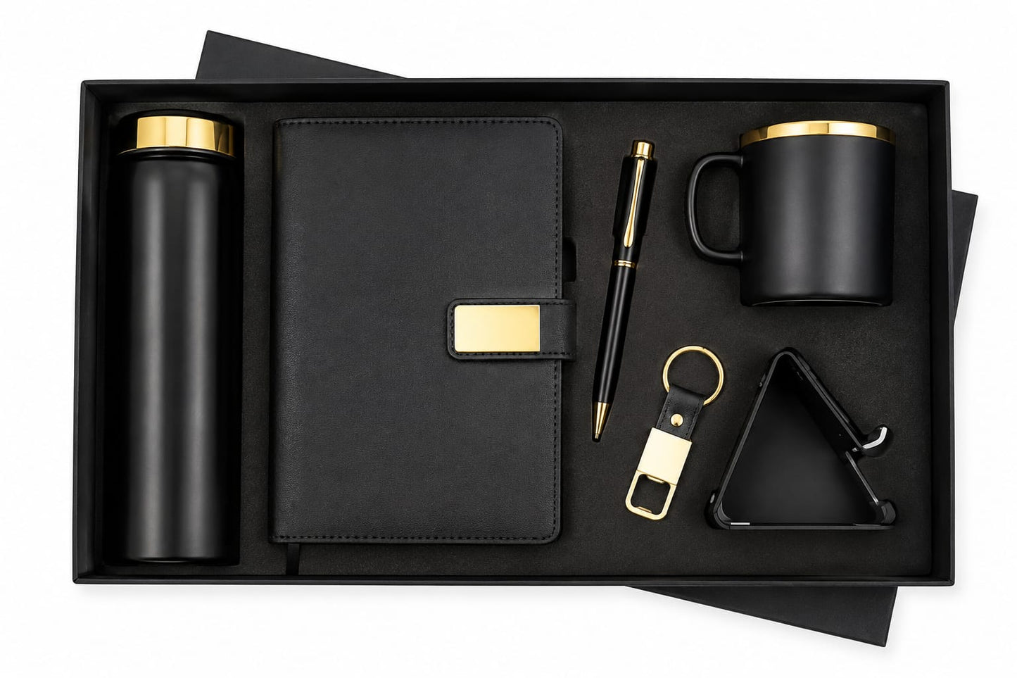 Gold-Plated Magnet Diary, Bottle, Mobile Stand, Cup, Pen & Keychain Corporate Gift Set