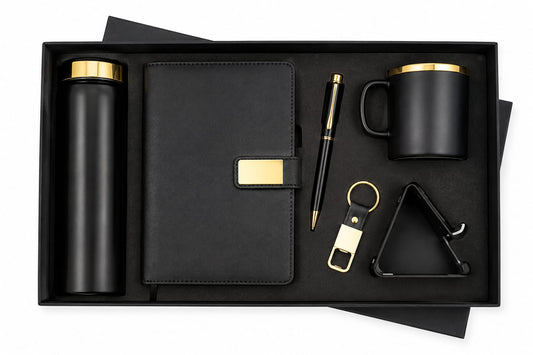 Gold-Plated Magnet Diary, Bottle, Mobile Stand, Cup, Pen & Keychain Corporate Gift Set - PARTYFOXX 