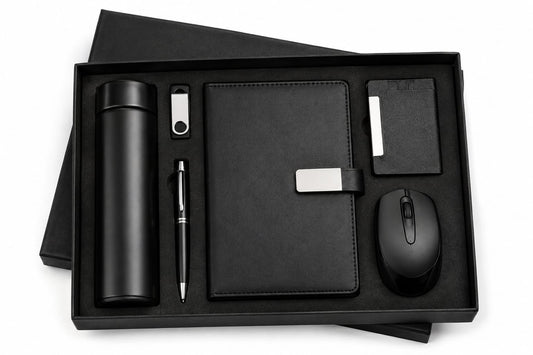 Magnet Diary, Bottle, Wireless Mouse, Cardholder, Pen Drive & Pen Corporate Gift Set - PARTYFOXX 