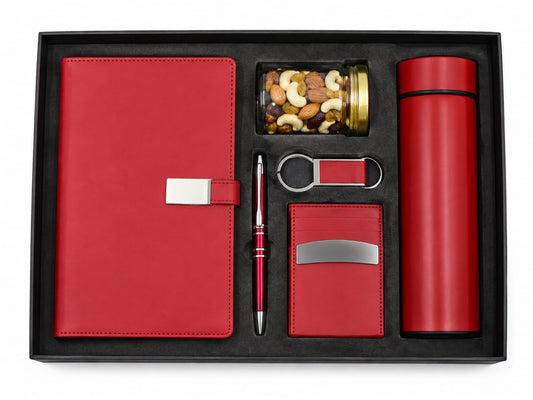 Magnet Diary, Bottle, Dry Fruit Box, Cardholder, Pen & Keychain Corporate Gift Set - PARTYFOXX 