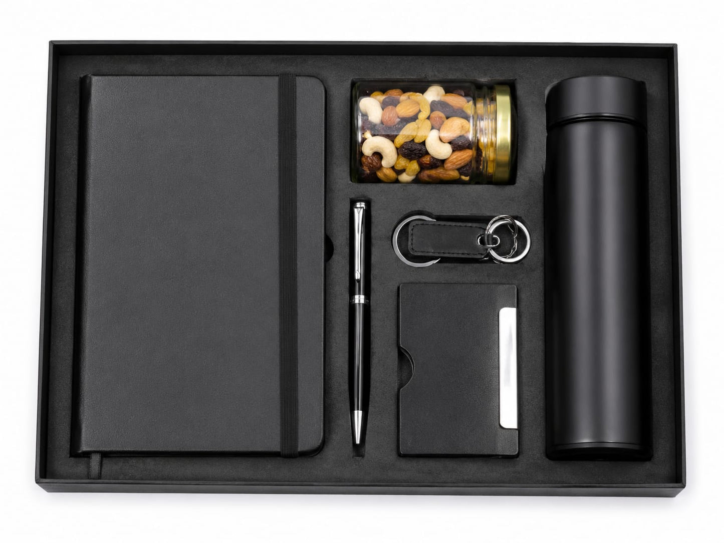 Elastic Diary, Bottle, Dry Fruit Box, Cardholder, Pen & Keychain Corporate Gift Set