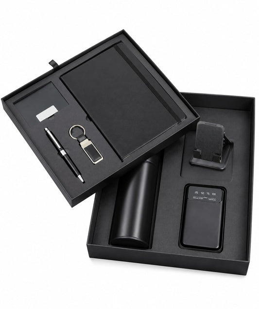 Elastic Diary, Cardholder, Mobile Stand, Bottle, Power Bank, Pen & Keychain Corporate Gift Set - PARTYFOXX 