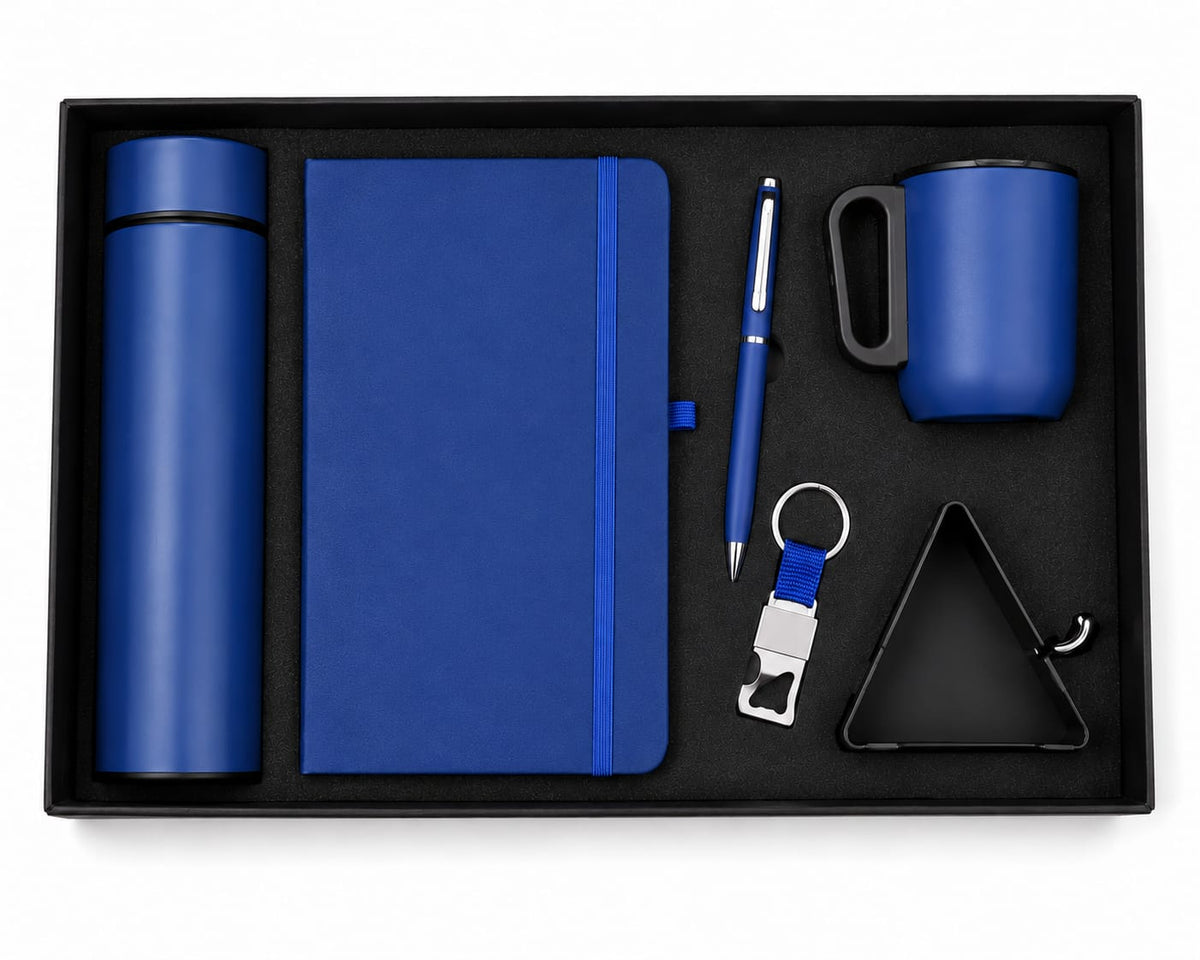 Elastic Diary, Bottle, Apple Cup, Mobile Stand, Pen & Keychain Corporate Gift Set - PARTYFOXX 