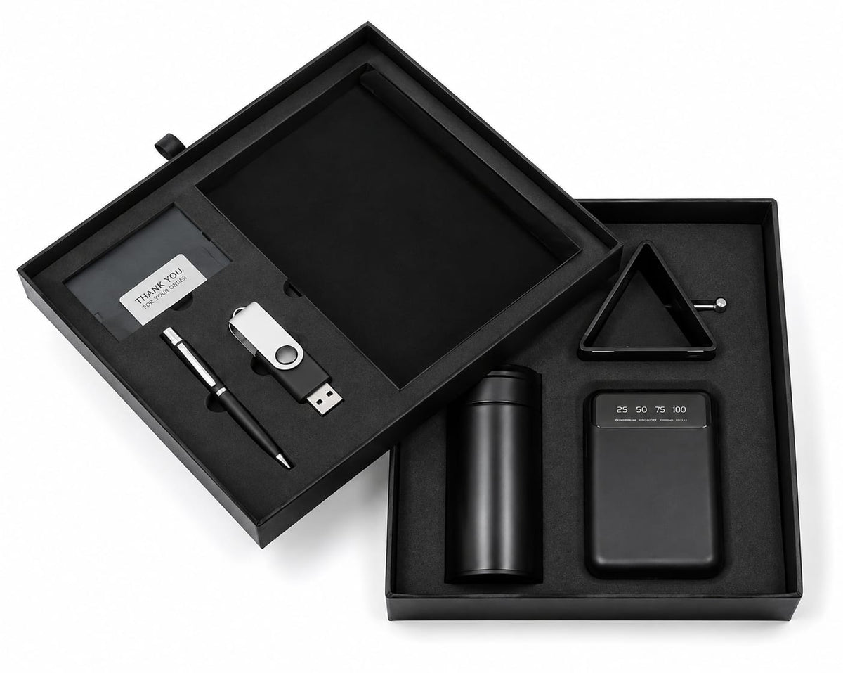 Elastic Diary, Mobile Stand, Bottle, Power Bank, Cardholder, Pen Drive & Pen Corporate Gift Set - PARTYFOXX 