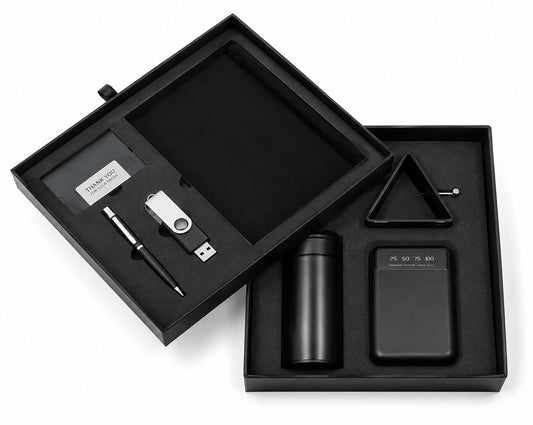 Elastic Diary, Mobile Stand, Bottle, Power Bank, Cardholder, Pen Drive & Pen Corporate Gift Set - PARTYFOXX 