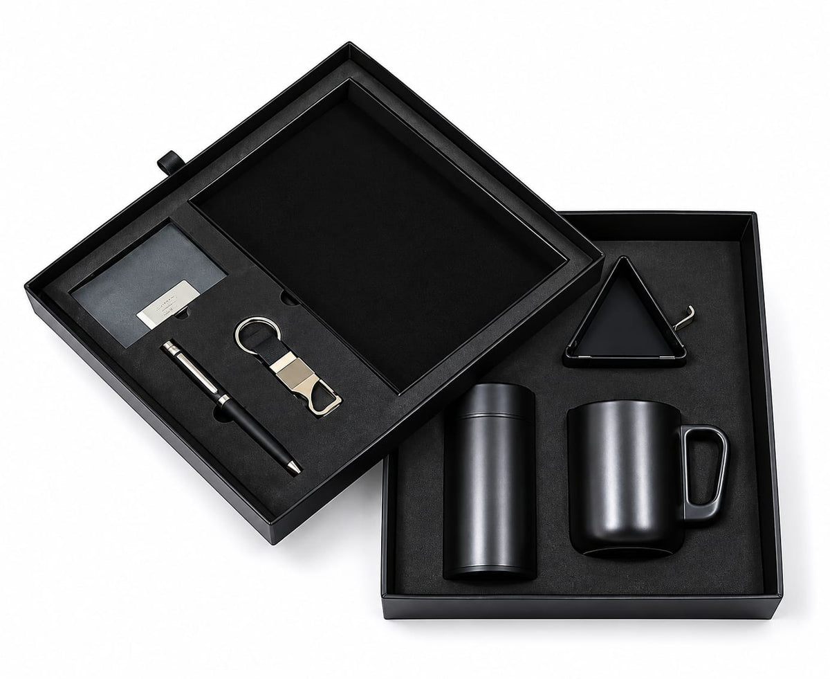 Elastic Diary, Mobile Stand, Bottle, Cup, Cardholder, Pen & Keychain Corporate Gift Set - PARTYFOXX 