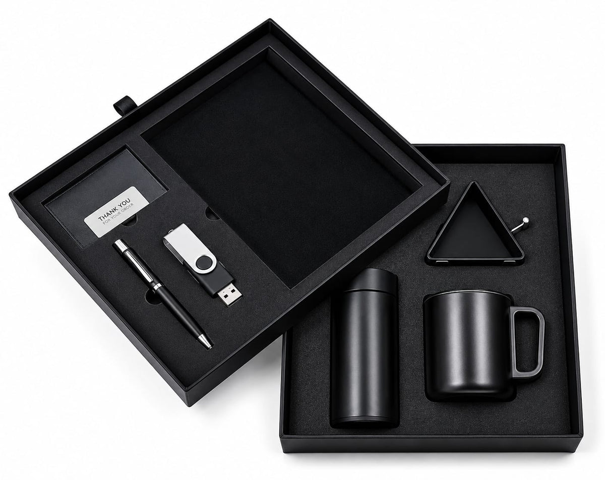 Elastic Diary, Mobile Stand, Bottle, Cup, Cardholder, Pen & Pen Drive Corporate Gift Set - PARTYFOXX 