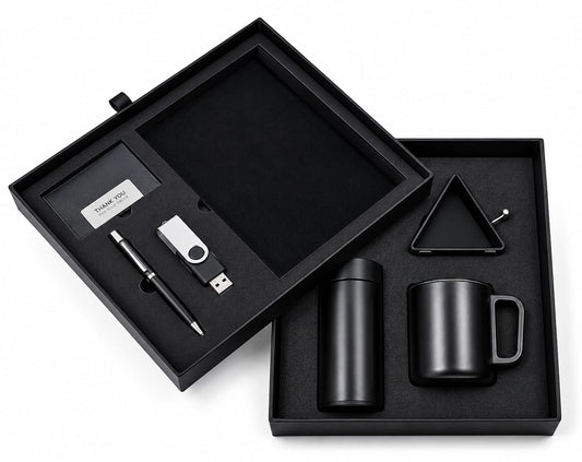 Elastic Diary, Mobile Stand, Bottle, Cup, Cardholder, Pen & Pen Drive Corporate Gift Set - PARTYFOXX 