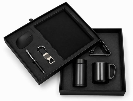 Elastic Diary, Mobile Stand, Bottle, Wireless Mouse, Cup, Pen & Keychain Corporate Gift Set - PARTYFOXX 