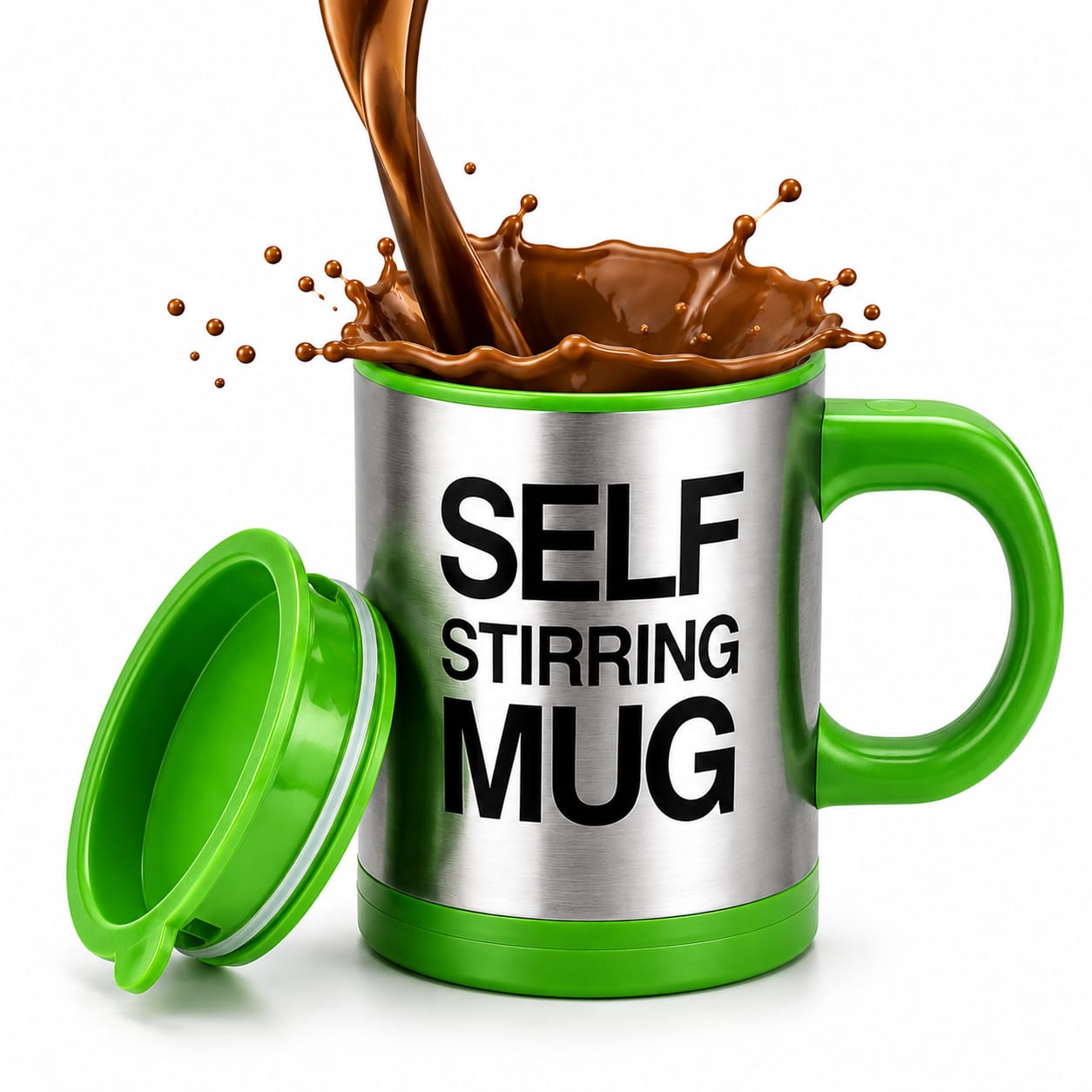 Self-Stirring Stainless Steel Mug with Lid - PARTYFOXX 
