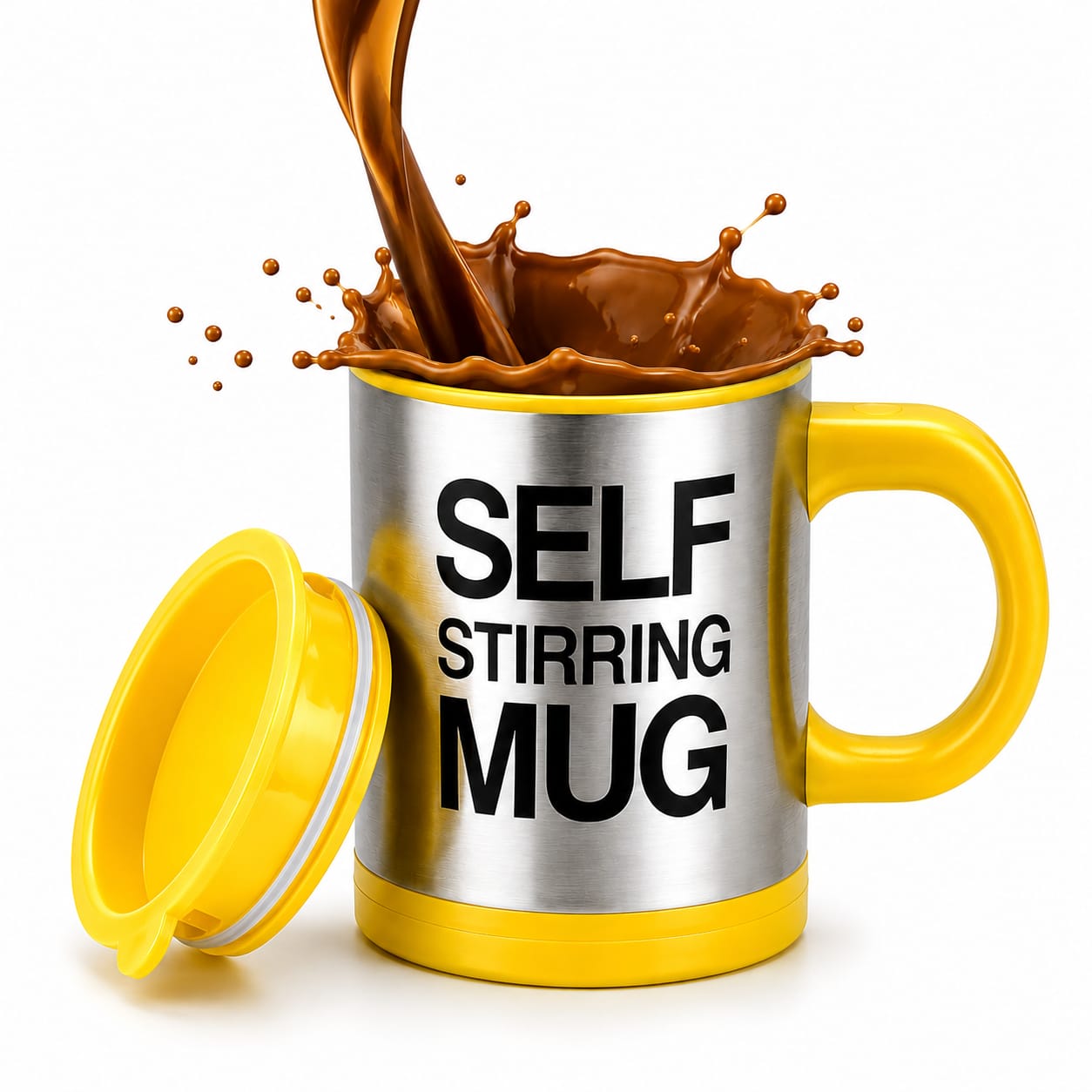 Self-Stirring Stainless Steel Mug with Lid - PARTYFOXX 