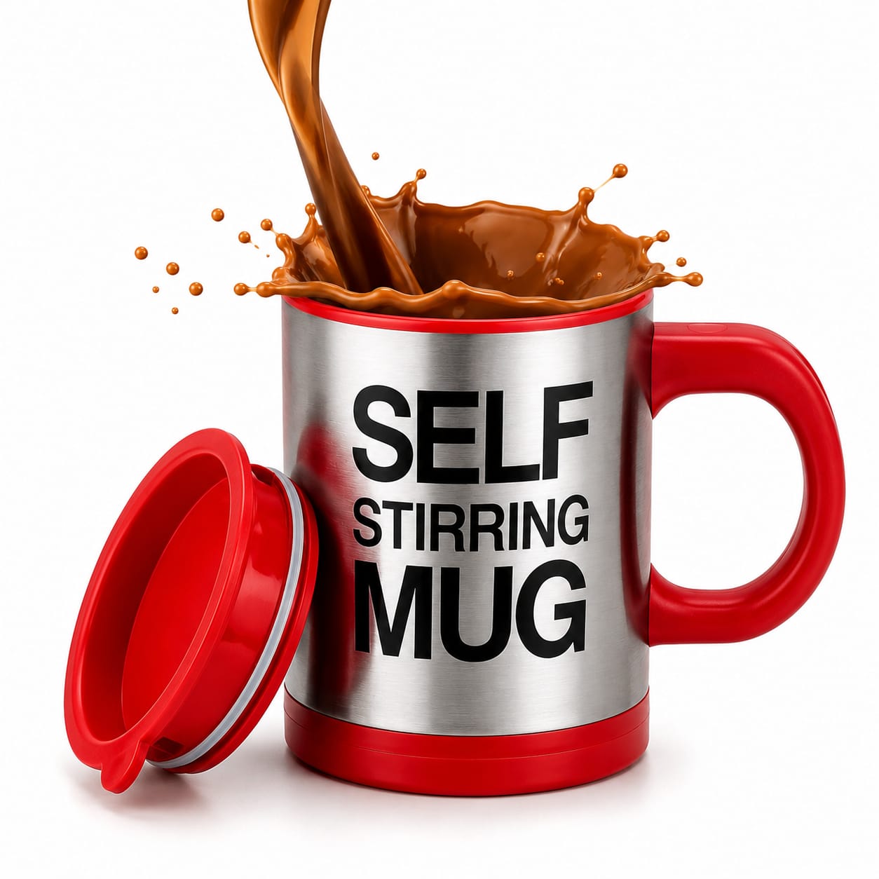Self-Stirring Stainless Steel Mug with Lid - PARTYFOXX 