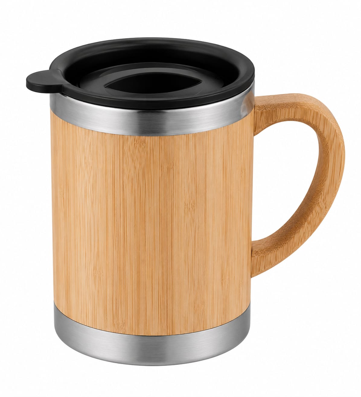 Bamboo Finish Stainless Steel Coffee Mug with Handle - PARTYFOXX 
