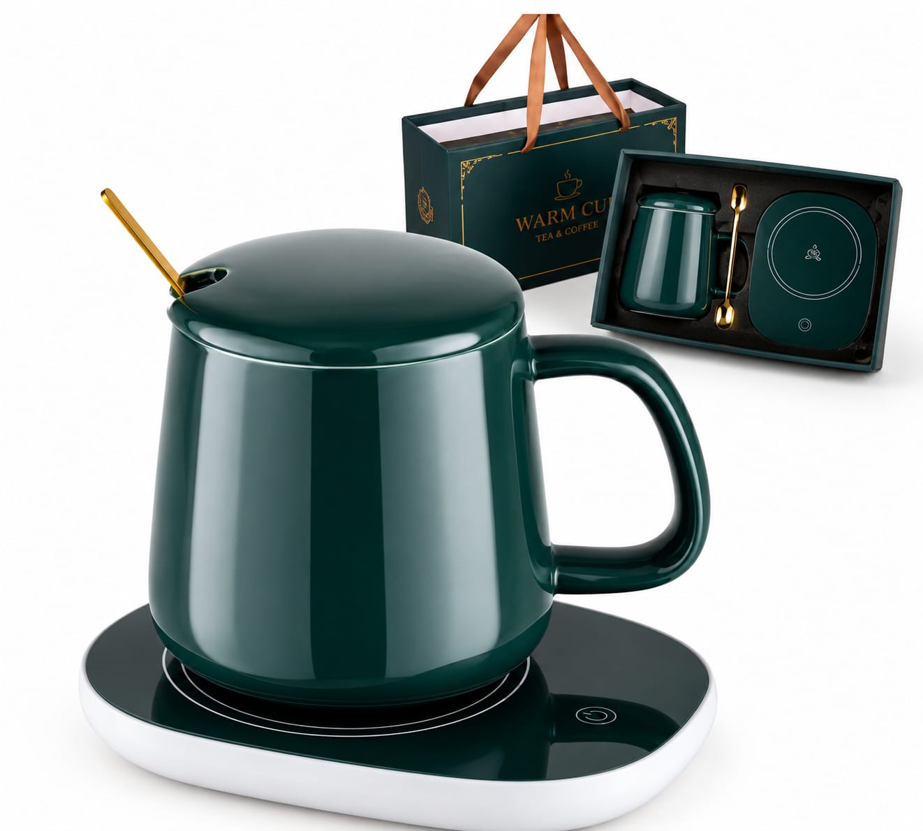Premium Electric Coffee Mug Warmer Set with Mug, Lid & Spoon - PARTYFOXX 
