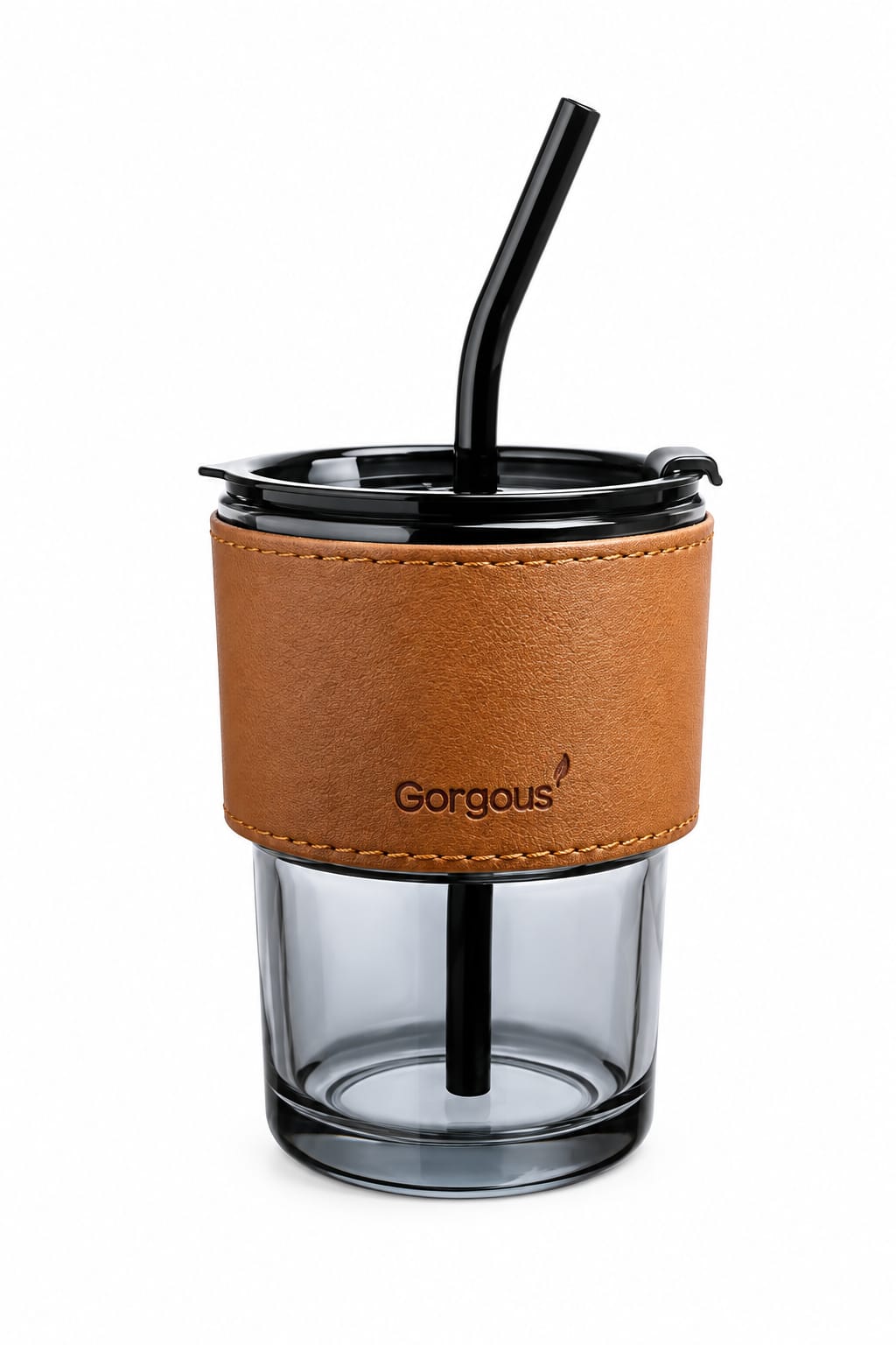 Premium Glass Tumbler with Straw & Leather Sleeve - PARTYFOXX 