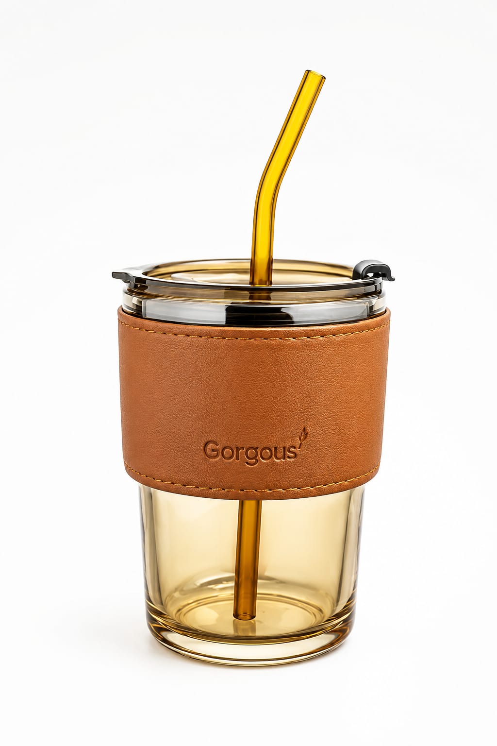 Premium Glass Tumbler with Straw & Leather Sleeve - PARTYFOXX 