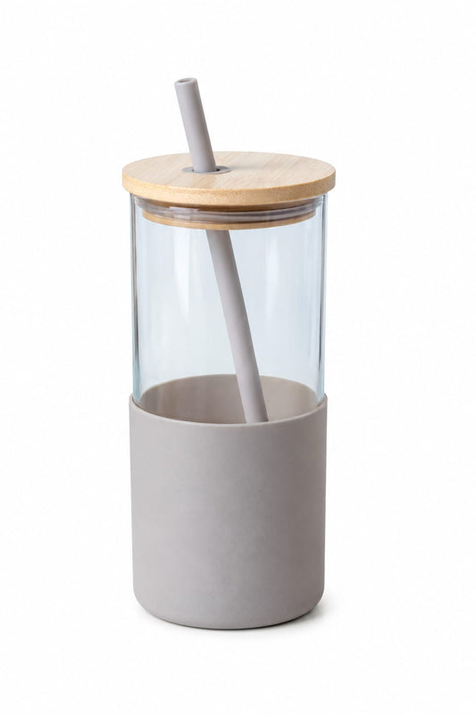 Premium Crystal Glass Coffee Mug with Handle, Lid & Straw - PARTYFOXX 