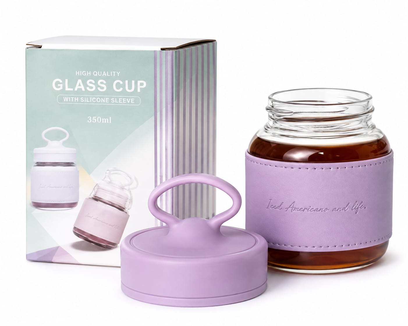 Premium 350ML Glass Tumbler with Silicone Sleeve & Carry Loop Lid - PARTYFOXX 