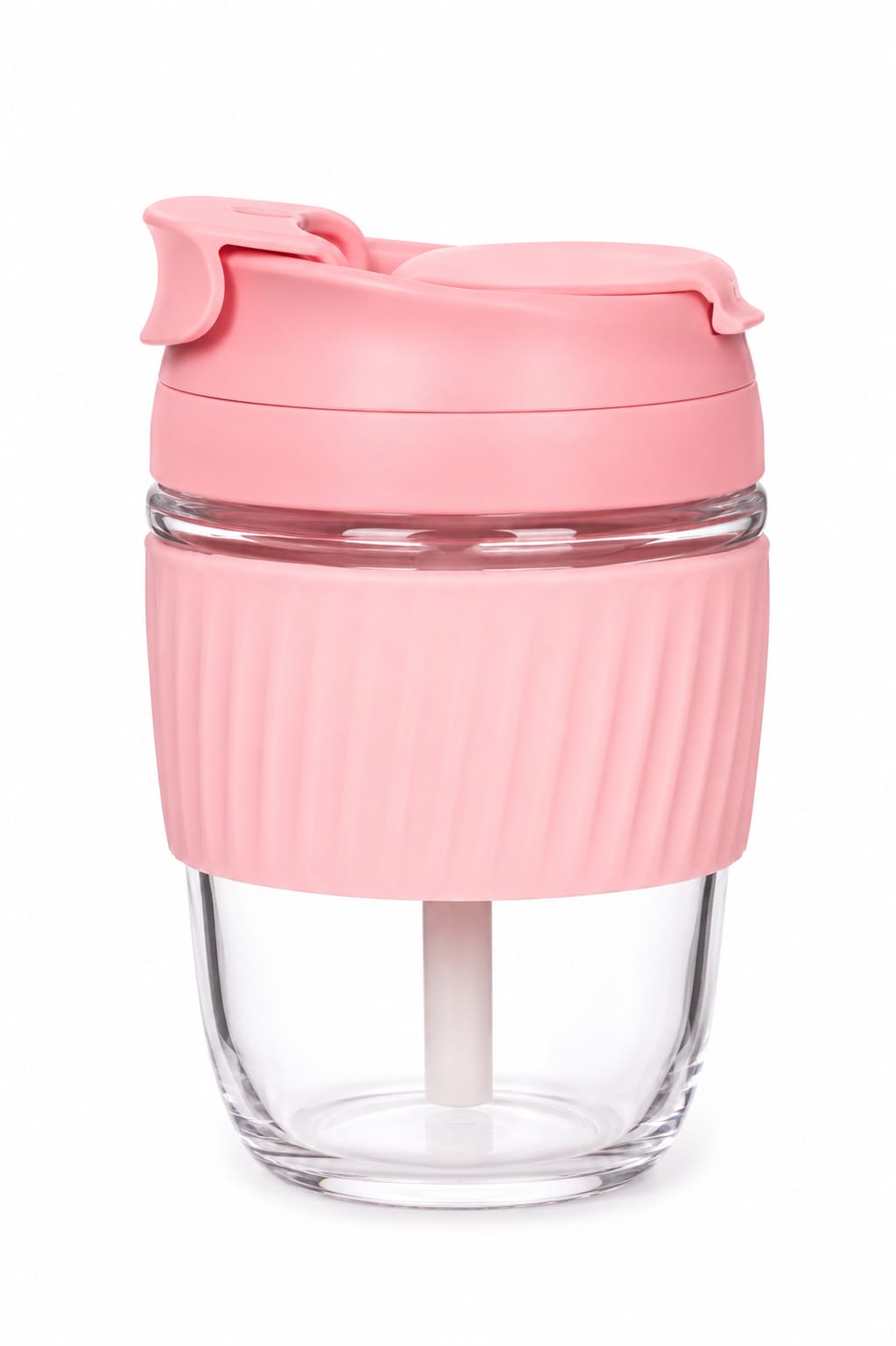 Premium Glass Travel Tumbler with Silicone Grip & Locking Flip Lid - PARTYFOXX 