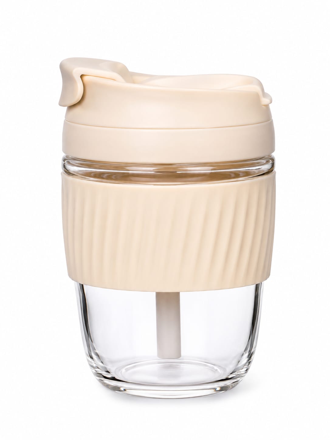 Premium Glass Travel Tumbler with Silicone Grip & Locking Flip Lid - PARTYFOXX 