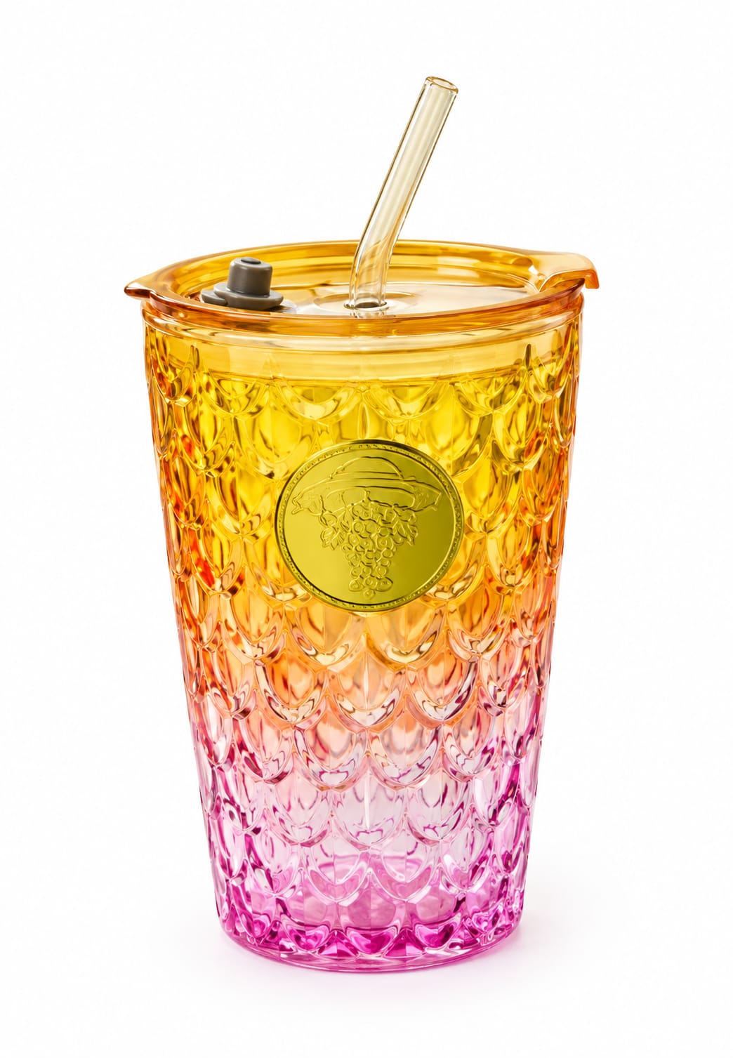 Premium Crystal Glass Tumbler with Straw & Flip Lid - PARTYFOXX 