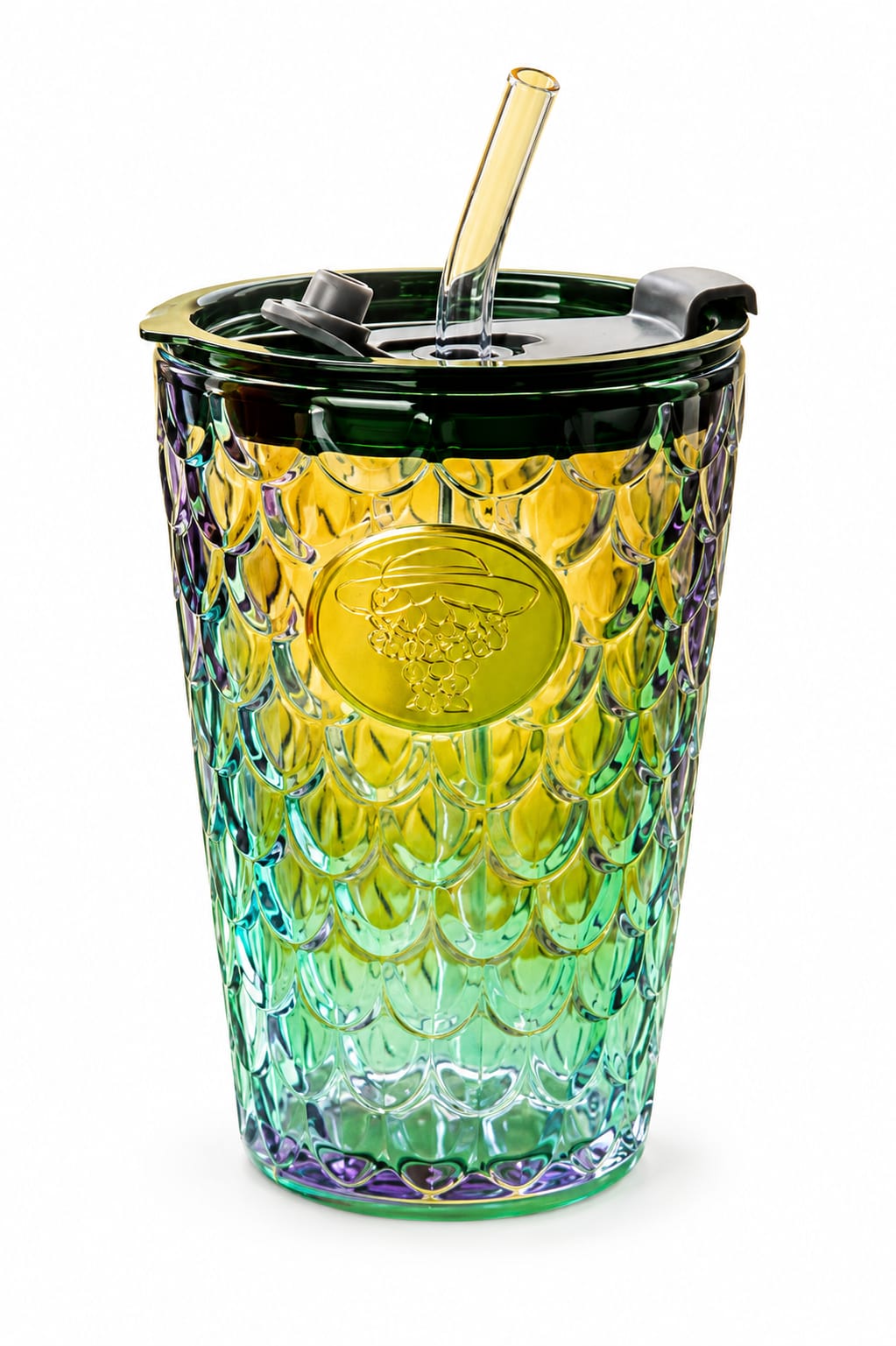 Premium Crystal Glass Tumbler with Straw & Flip Lid - PARTYFOXX 