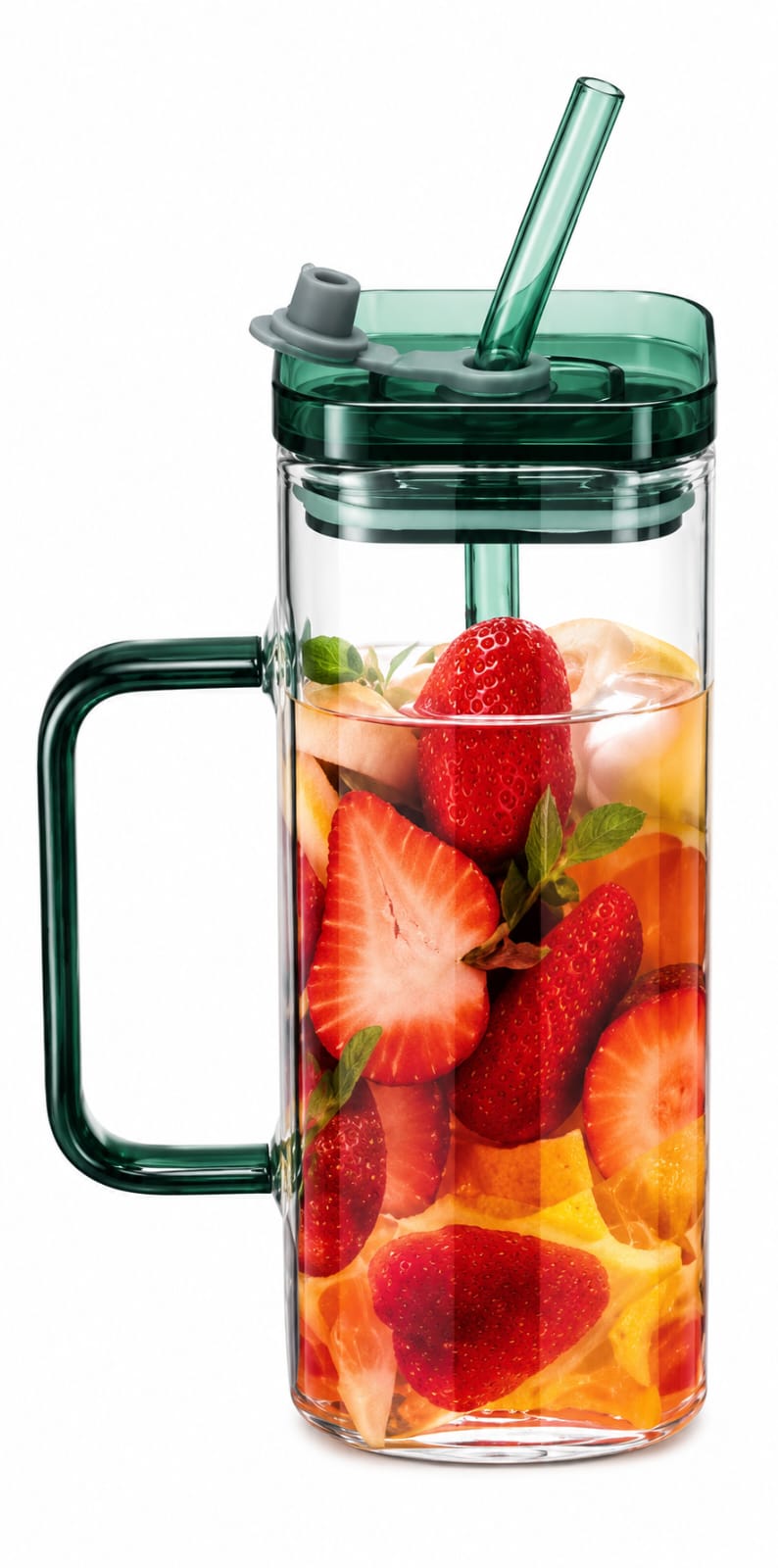 Premium Glass Fruit Infuser Tumbler with Handle, Straw & Flip Lid - PARTYFOXX 