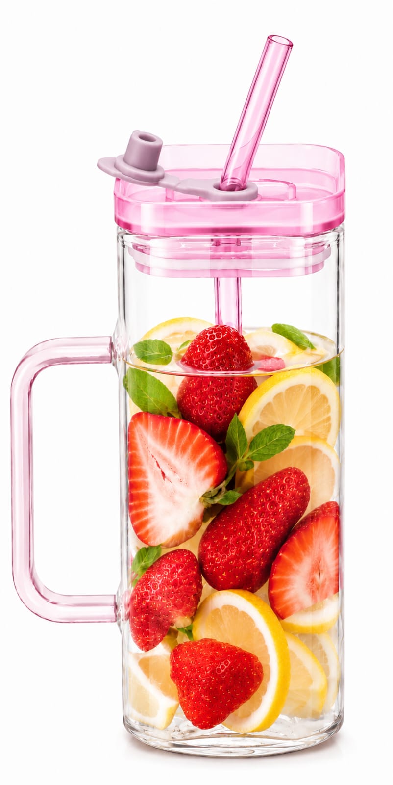 Premium Glass Fruit Infuser Tumbler with Handle, Straw & Flip Lid - PARTYFOXX 
