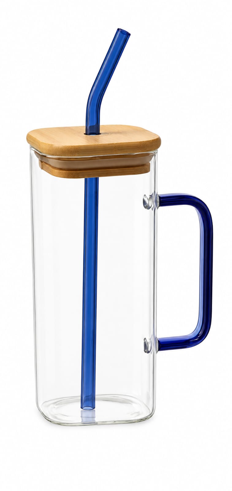 Premium Glass Tumbler with Bamboo Lid, Straw & Handle - PARTYFOXX 