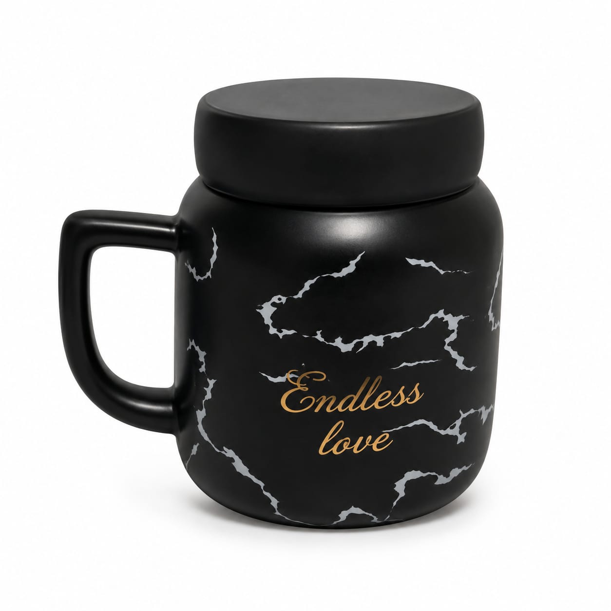 Premium Marble Finish Ceramic Coffee Mug with Handle & Lid - PARTYFOXX 