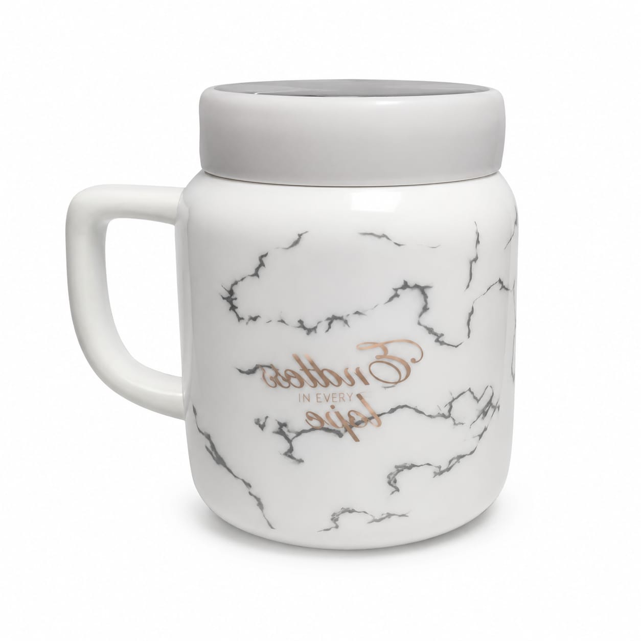 Premium Marble Finish Ceramic Coffee Mug with Handle & Lid - PARTYFOXX 