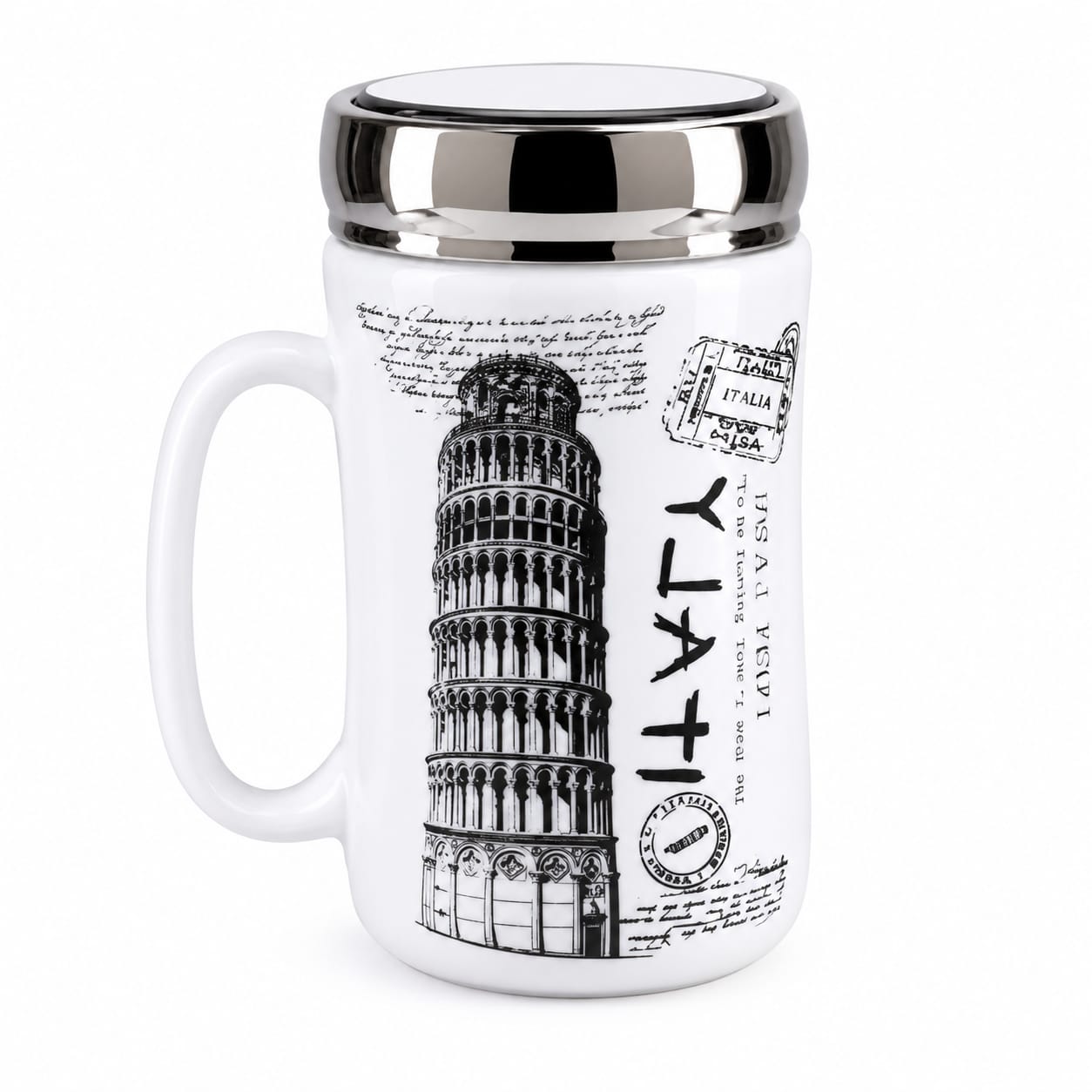 Premium Paris Eiffel Tower Ceramic Coffee Mug with Handle & Silver Rim - PARTYFOXX 