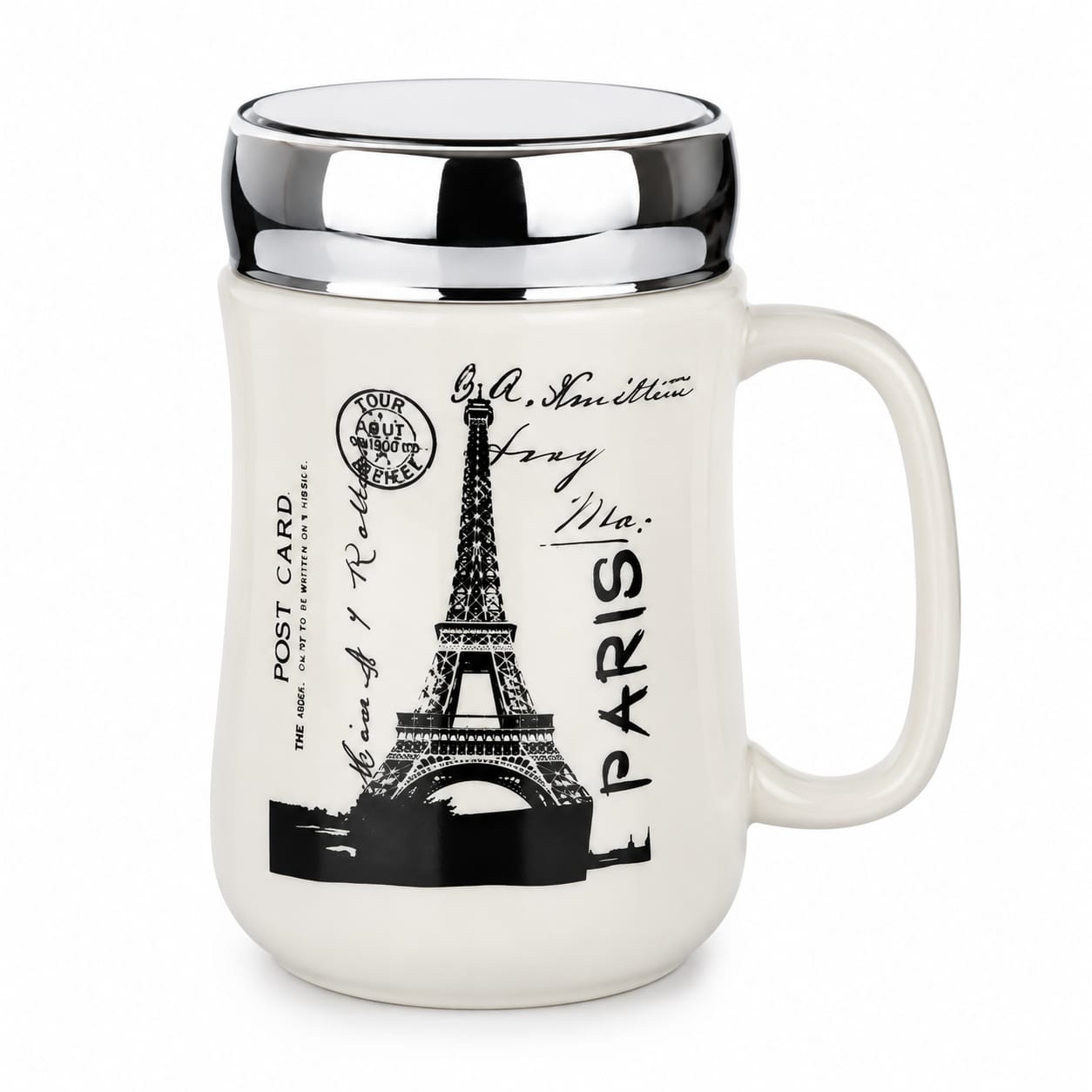 Premium Paris Eiffel Tower Ceramic Coffee Mug with Handle & Silver Rim - PARTYFOXX 