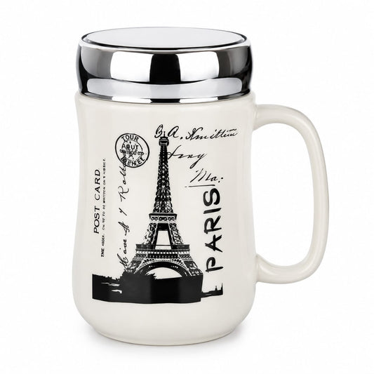 Premium Paris Eiffel Tower Ceramic Coffee Mug with Handle & Silver Rim - PARTYFOXX 