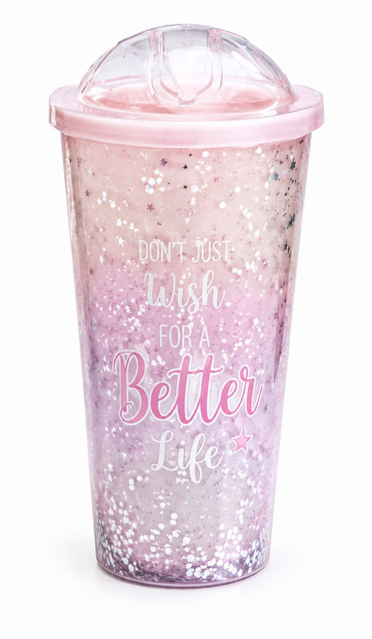 Premium Pink Glitter Tumbler with Dome Lid - PARTYFOXX 