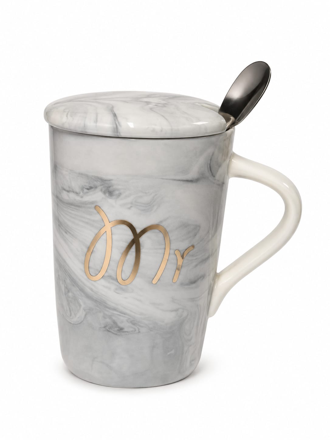 Premium Pink Marble Ceramic Coffee Mug with Lid & Spoon - PARTYFOXX 