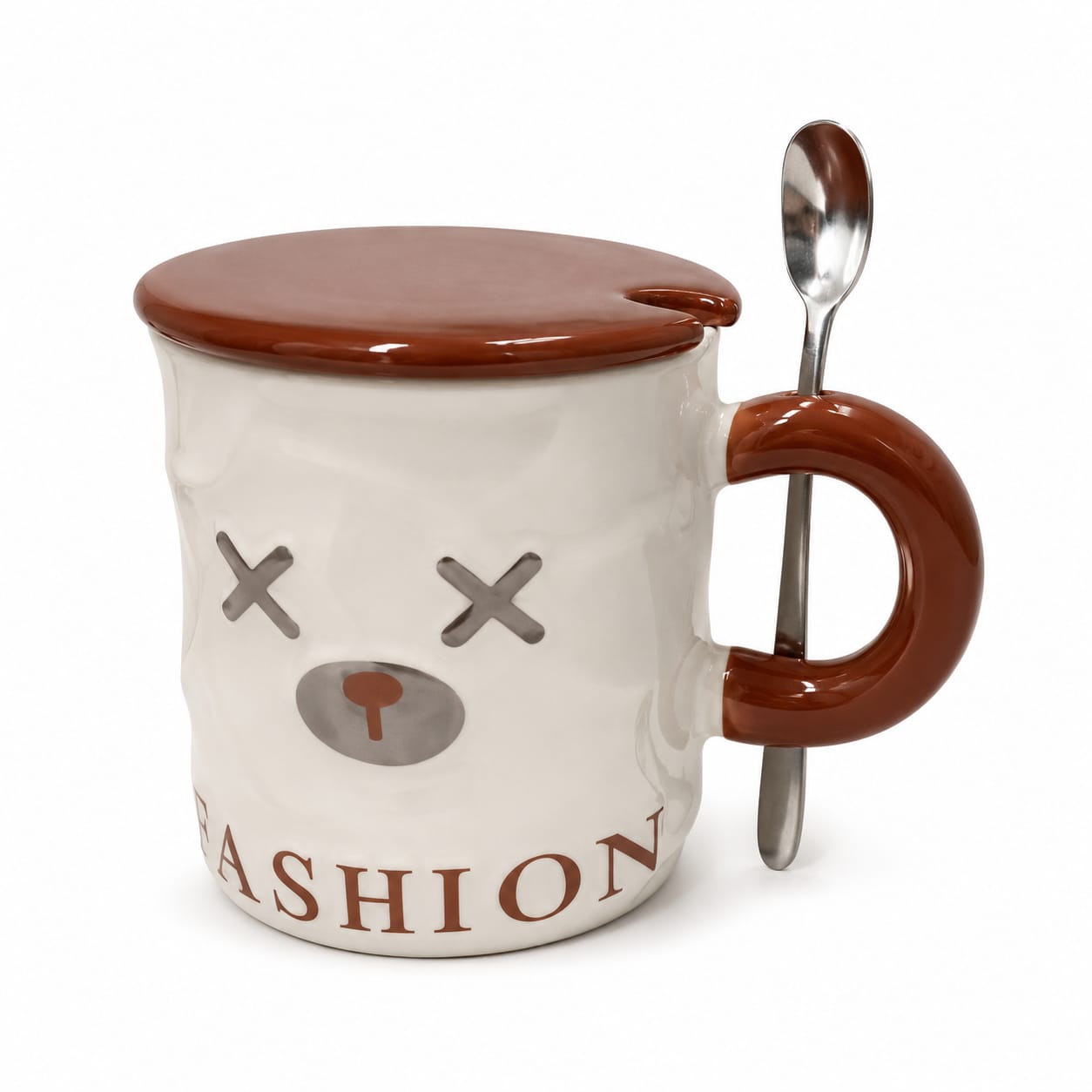 Premium Bear Face Ceramic Coffee Mug with Lid & Spoon - PARTYFOXX 