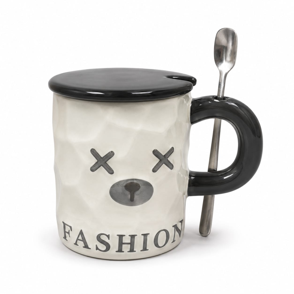 Premium Bear Face Ceramic Coffee Mug with Lid & Spoon - PARTYFOXX 