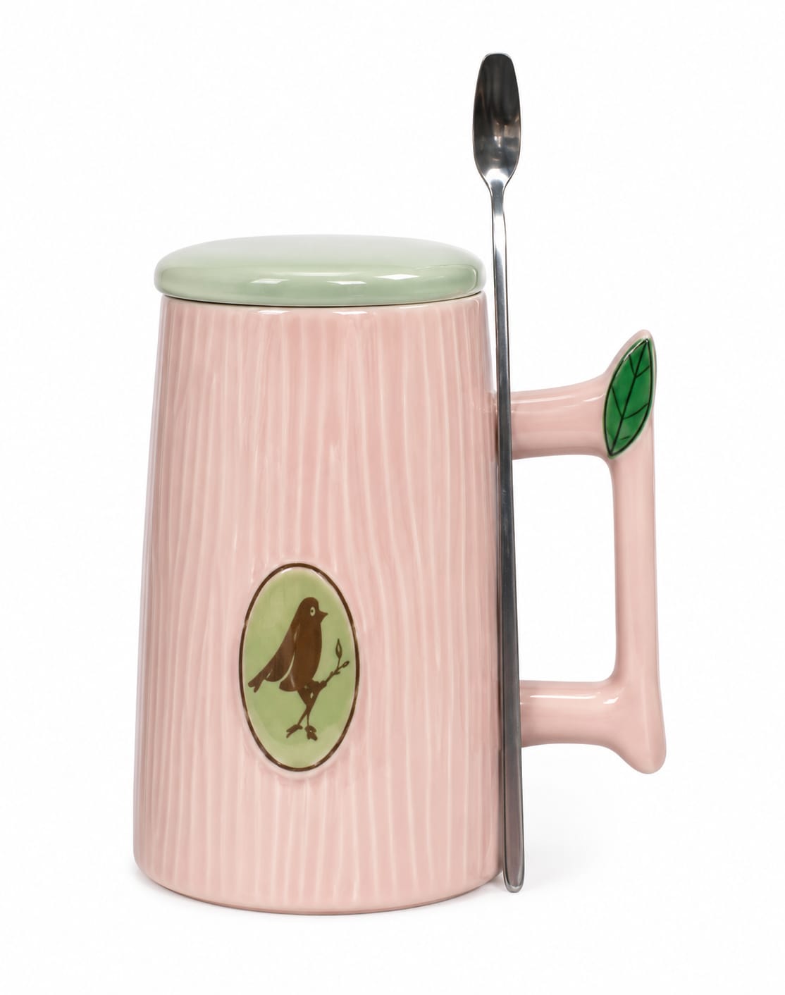 Premium Bird Design Ceramic Coffee Mug with Lid & Spoon