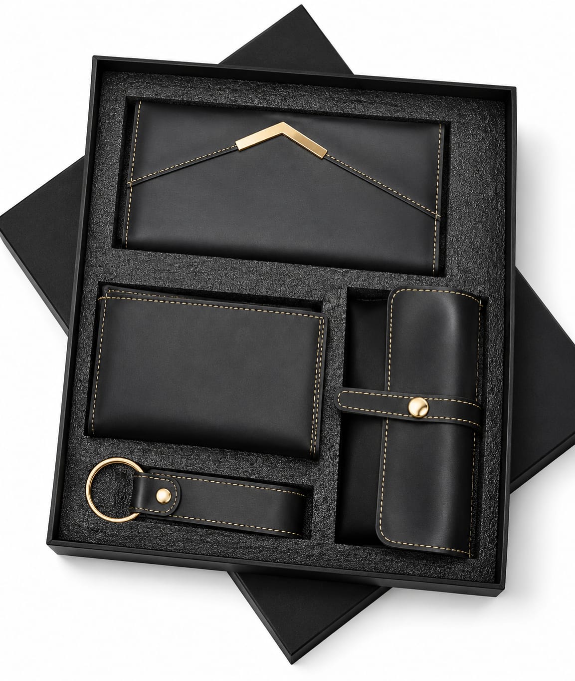 Premium 4-Piece Leather Wallet, Cardholder, Keychain & Pen Pouch Gift Set