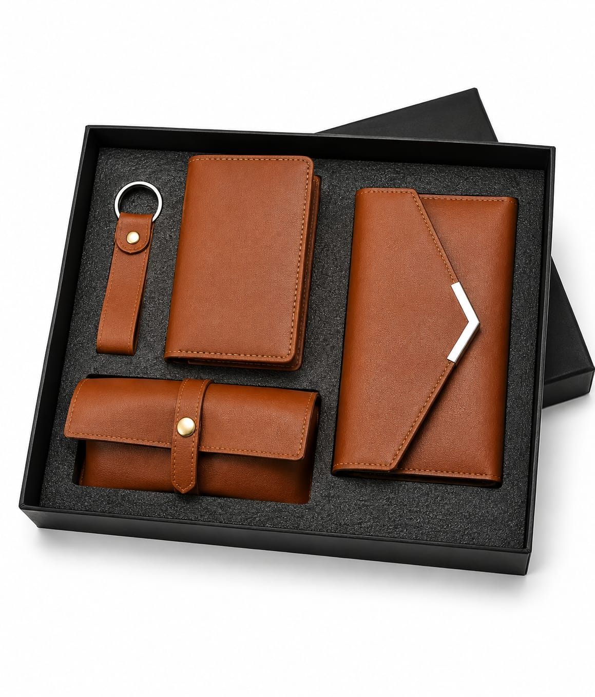 Premium 4-Piece Leather Wallet, Cardholder, Keychain & Pen Pouch Gift Set