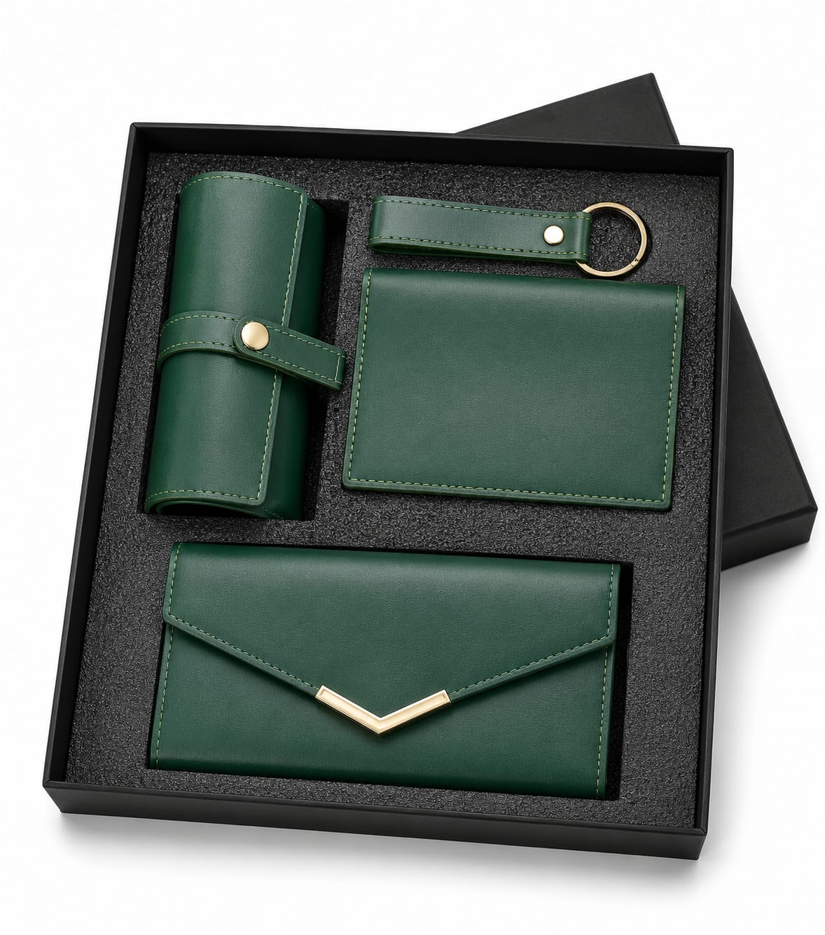 Premium 4-Piece Leather Wallet, Cardholder, Keychain & Pen Pouch Gift Set