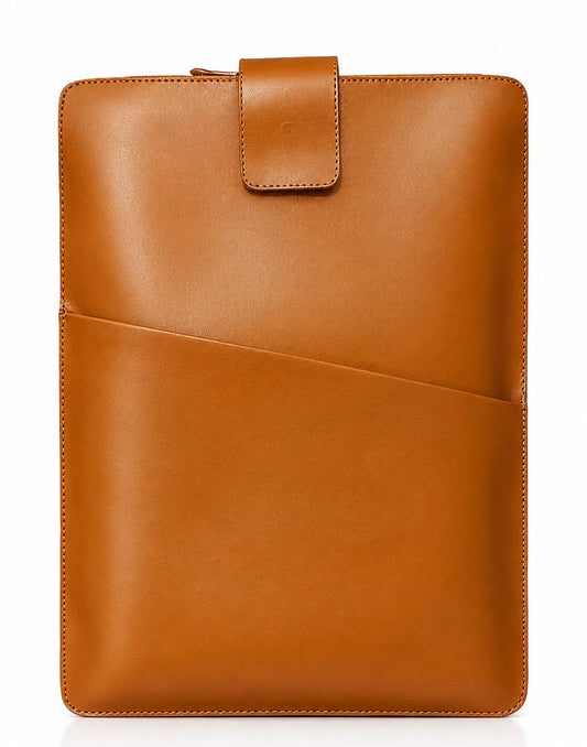 Premium Leather Laptop Sleeve & Document Organizer with Front Pocket - PARTYFOXX 