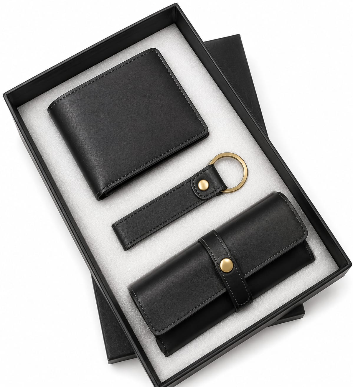 Premium 3-Piece Leather Wallet, Keychain & Utility Pouch Gift Set