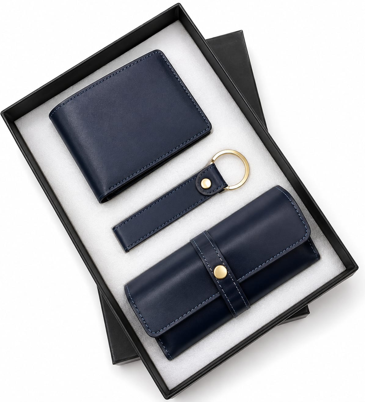 Premium 3-Piece Leather Wallet, Keychain & Utility Pouch Gift Set