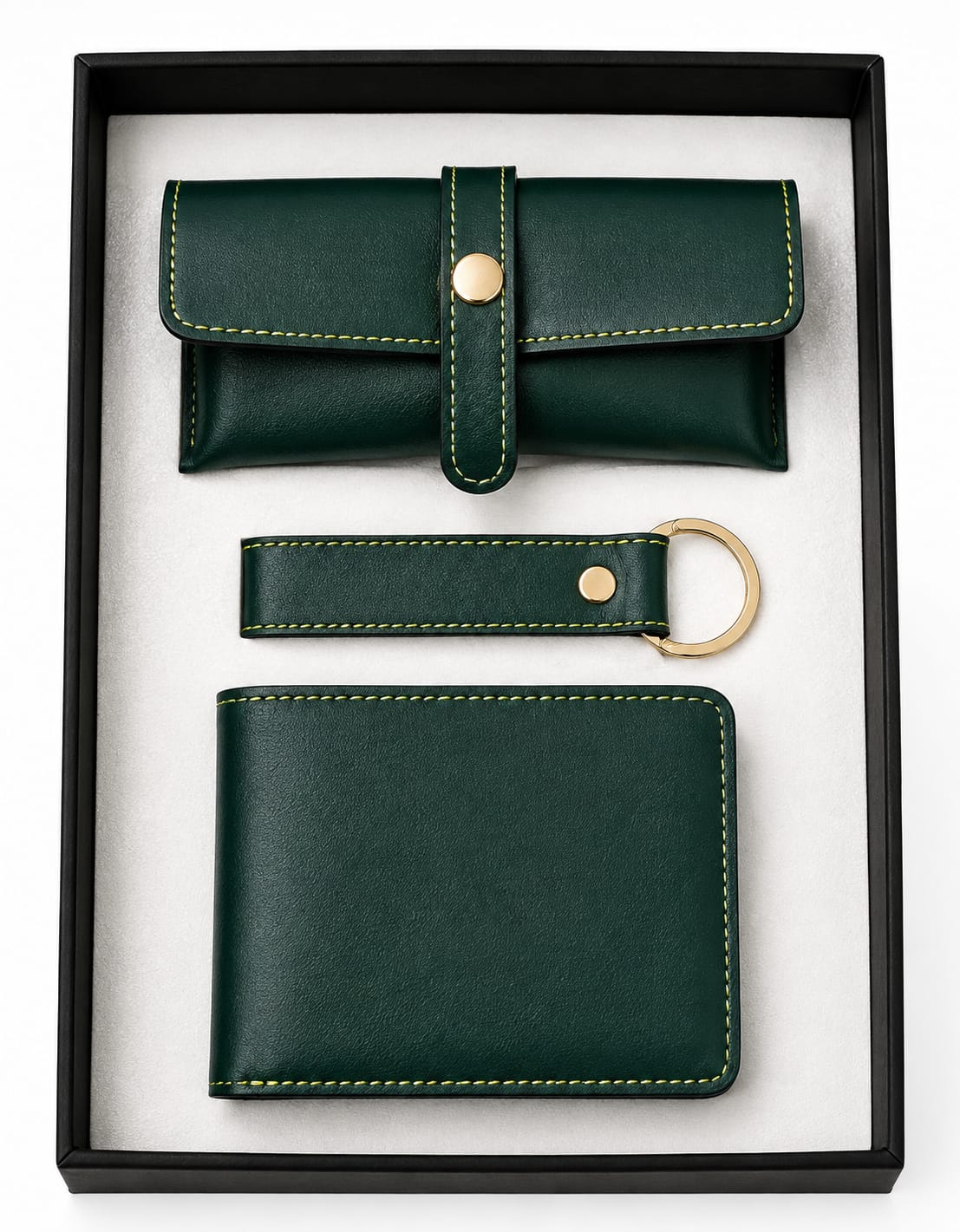 Premium 3-Piece Leather Wallet, Keychain & Utility Pouch Gift Set